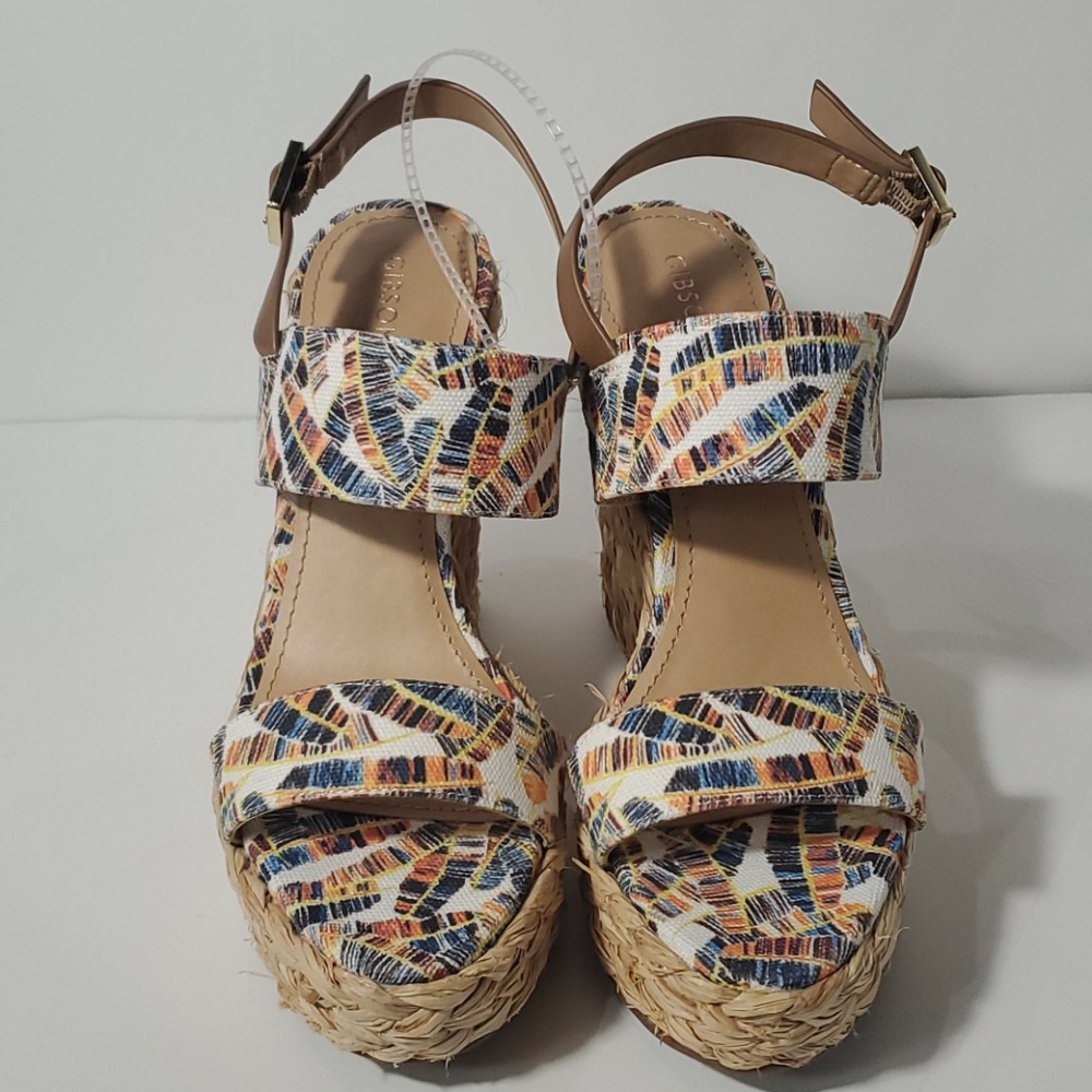 Jute Weaved Wedges With Feather Print In Size 7.5 By Gibson Latimer